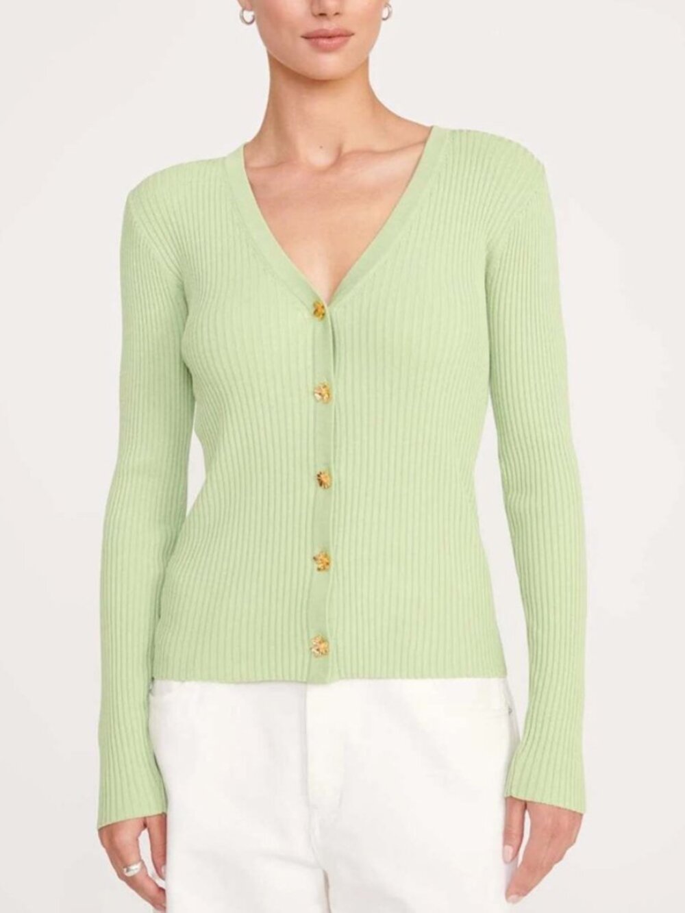 Staud Cargo Light Green Ribbed Cardigan Top Size S